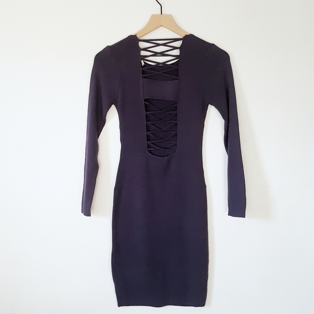 Grace Premium Rib Knit Lace Up Dress in Navy - Picture 3 of 8
